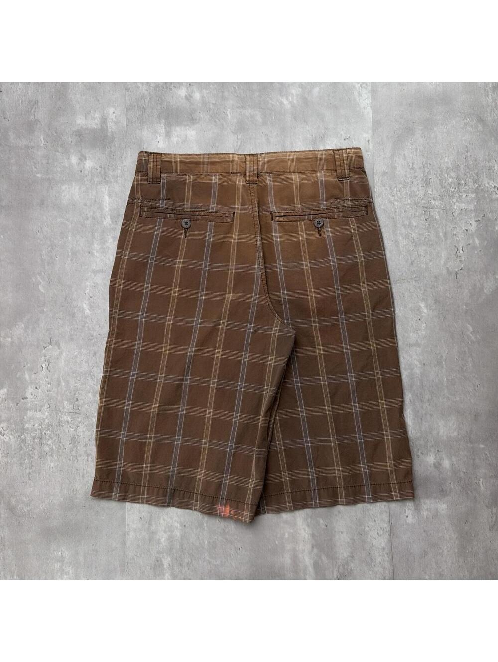 Y2K Brown Old Navy Surf Grunge Distressed Baggy Plaid Shorts